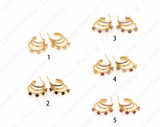 Moon Earrings, 18K Gold Filled Crescent Earrings, Micro Pave CZ Dainty Earrings, DIY Jewelry Supplies, 25.1x18.8x5.5mm