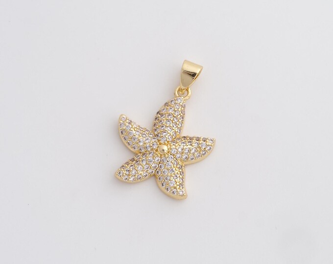CZ Starfish Pendant,Starfish Pendant,18K Gold Filled Starfish Charm,DIY Jewelry Accessories,25.6x18x3.6mm