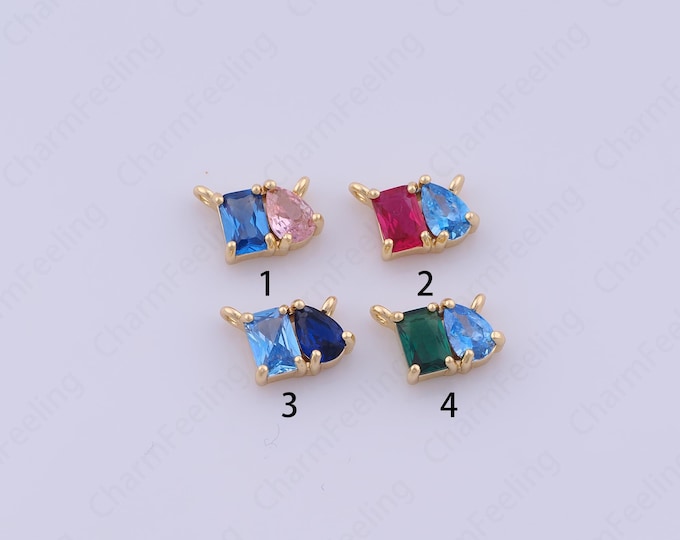 Single Stone Cubic Zirconia Pendant,18K Gold Filled Square Pendant, MicroPave CZ Solitaire Necklace, CZ Charm,7.8x10x3.5mm