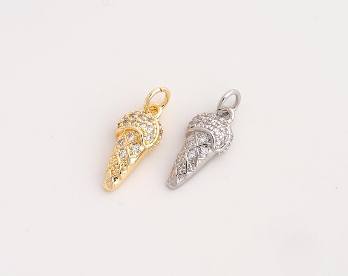 CZ Ice Cream Pendant,Dessert Pendant,18K Gold Filled Ice Cream Charm,DIY Jewelry Accessories,19.7x8x4mm