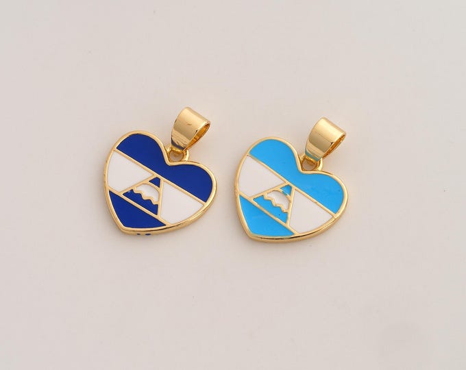 Enamel Nicaragua Flag Pendant,Nicaragua Pendant,18K Gold Filled Heart Flag Charm,DIY Jewelry Accessories,21x16.7x1.8mm