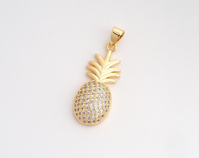 CZ Pineapple Pendant,Fruit Pendant,18K Gold Filled Pineapple Charm,DIY Jewelry Accessories,32.6x11.4x4.8mm