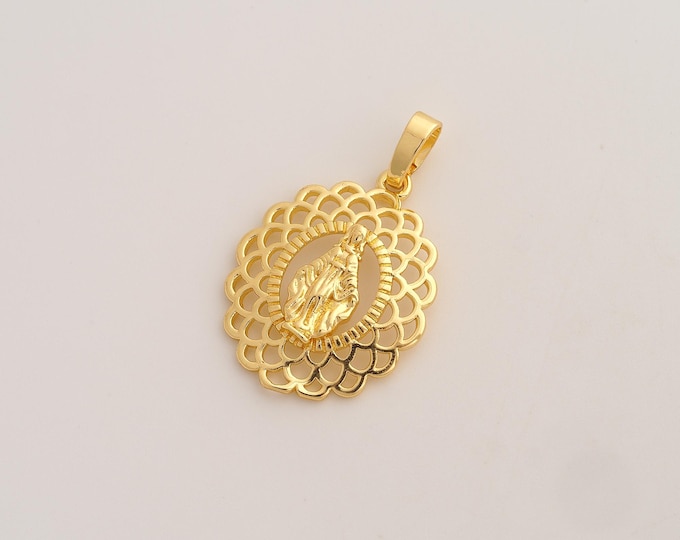 Virgin Mary Pendant,Religious Pendant,18K Gold Filled Catholic Charm,DIY Jewelry Accessories,32.4x20.3x3.2mm
