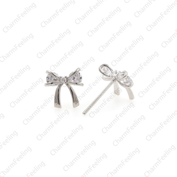 Bow Studs， Bow Stud earrings, silver bow dangle earring,Ear hooks, studs, earrings, ear pins, ear jewelry 1pair