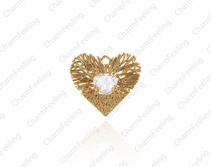 Shiny Gold Heart Charm, Micro Pave Heart,  Heart Charms, Heart Pendant, zirconia charms 17.7x19.7x3.4mm 1pcs