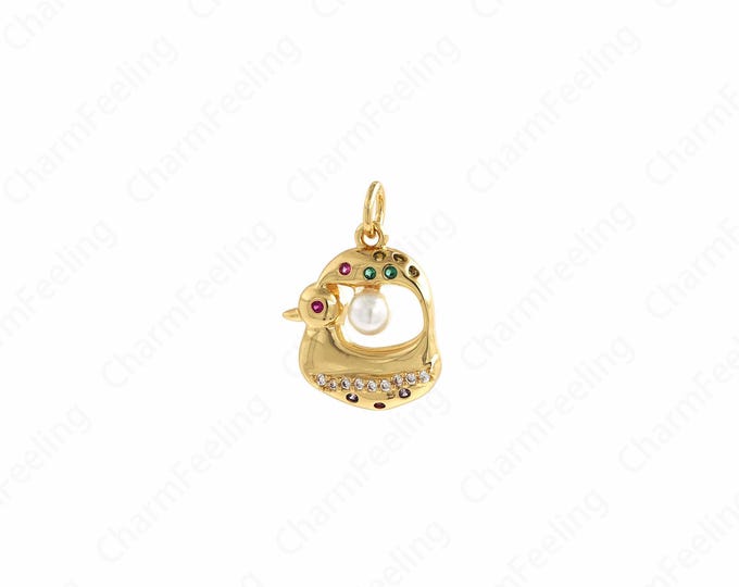 Duck Pendant, 18K Gold Filled Duck Charm, Duck Jewelry, Animal Charm, Animal Pendant, DIY Jewelry Supplies, 19.7x14x3.9mm