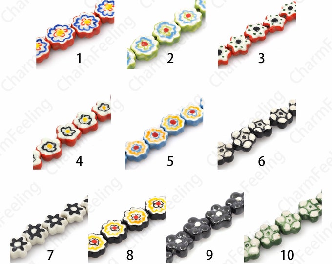 Flower Ceramic Beads, Hand-Painted Ceramic Beads, Painted Ceramic Beads, Star Ceramic Beads, DIY Jewelry Supplies, 16.5x16.5x7mm
