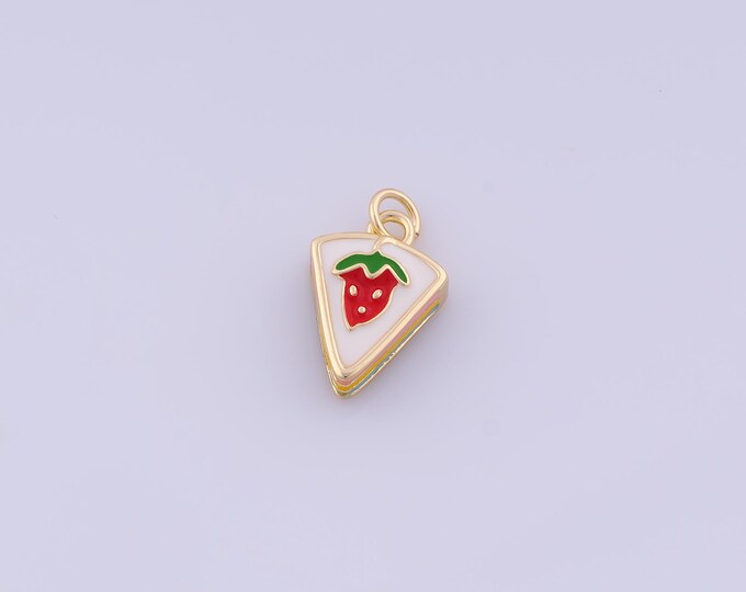 Enamel Layer Cake Charm,18K Gold Filled Strawberry Pendant,Dessert Pendant,DIY Jewelry Making Accessories,18.8x11x4mm