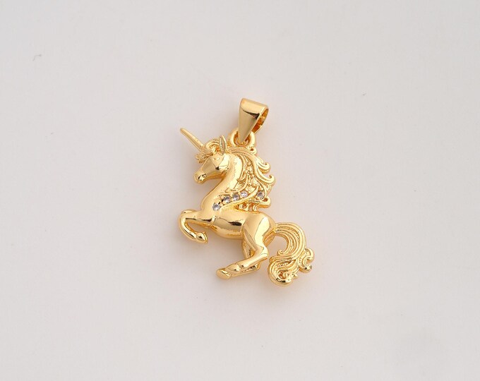 CZ Unicorn Pendant,Unicorn Pendant,18K Gold Filled Unicorn Charm,DIY Jewelry Accessories,24.6x22.4x5.2mm