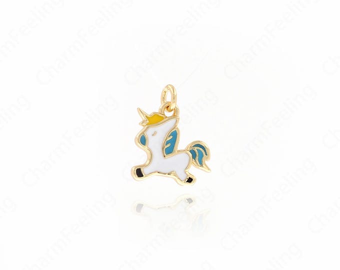 Enamel Charm,Unicorn Pendant, Horse Necklace,Animal Charm, 18K Gold Filled Unicorn Charm, DIY Jewelry Supplies, 14.2x11.5x1.6mm