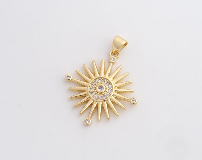 CZ Sun Pendant,Celestial Pendant,18K Gold Filled Sunburst Charm,DIY Jewelry Accessories,31.8x25x2.7mm