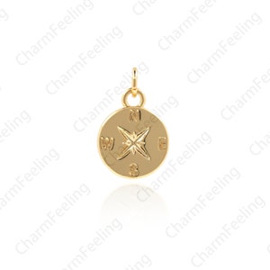 Compass Pendant, Compass Necklace, Gold Compass Pendant, Viking Traveler&#39;s Protection Necklace 18.3x12x1.9mm 1pcs