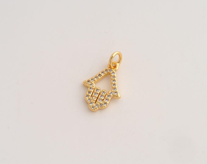 CZ Hamsa Hand Pendant,Fatima Pendant,18K Gold Filled Hamsa Charm,DIY Jewelry Accessories,18.8x11.5x2mm