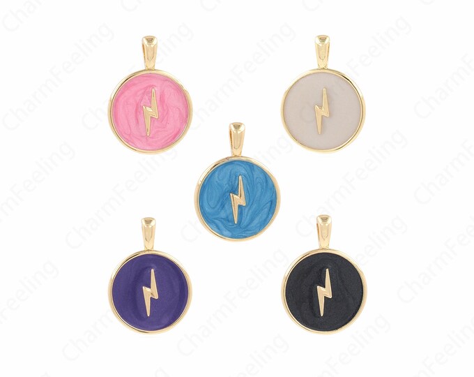 Lightning Charm, 18K Gold Filling Lightning Jewelry, Enamel Lightning Pendant,DIY Jewelry Making Accessories 18x25x2.5mm