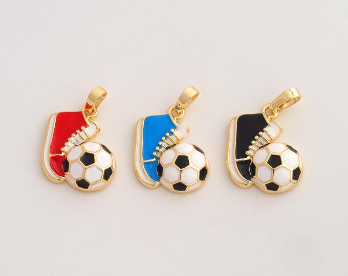 Enamel Football Pendant,Sneaker Pendant,18K Gold Filled Sports Charm,DIY Jewelry Accessories,24x15.4x5mm