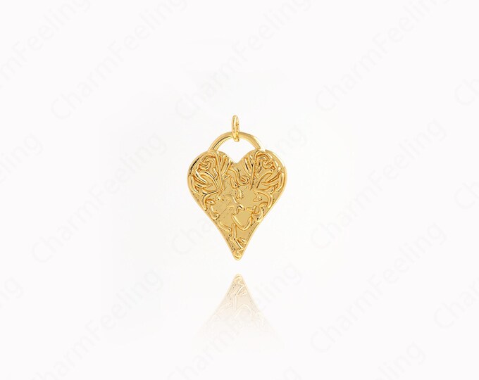 Gold Heart Pendant,Dainty Love Necklace,18K Gold Filled Heart Charm, Love Charm, DIY Jewelry Accessories, 24.7x19.3x1.8mm