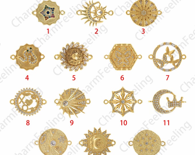 18K Gold Filled Circular Connector,Connector Charm,Micropavé CZ Eye Connector,Multiple Styles to Choose From, DIY Bracelet Accessories