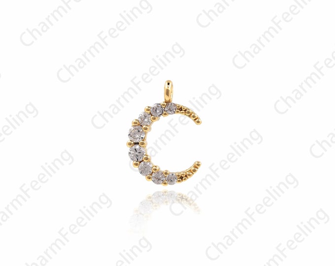 Crescent Moon Charm, Moon Pendant, Micro Pave Moon Charm of Necklace  Bracelet Components 12.5x8.5x1.8mm 1pcs