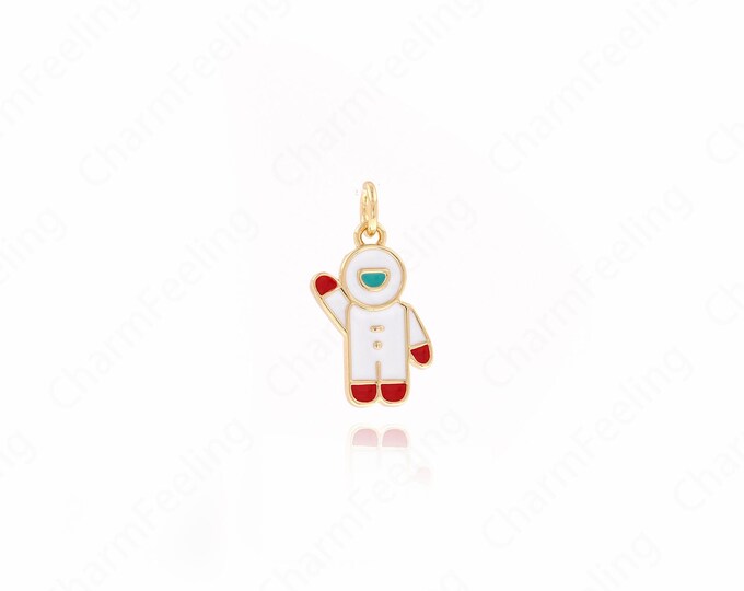 Enamel Charm, Enamel Astronaut Pendant, Space Charm,Micropavé CZ Astronaut Necklace, DIY Jewelry Making Accessories 19.8x10x1.7mm