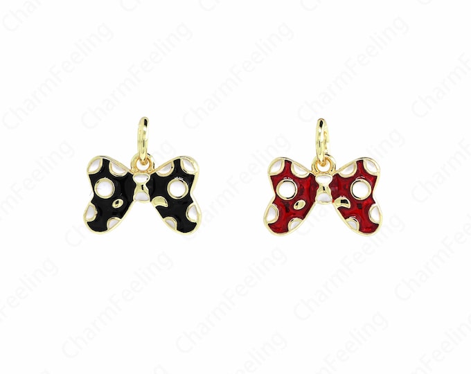 Bow Pendant,Enamel Knot Charm, 18K Gold Filled Bow Charm, Decorative Necklace, DIY Jewelry Supplies, 12.5x12x2mm