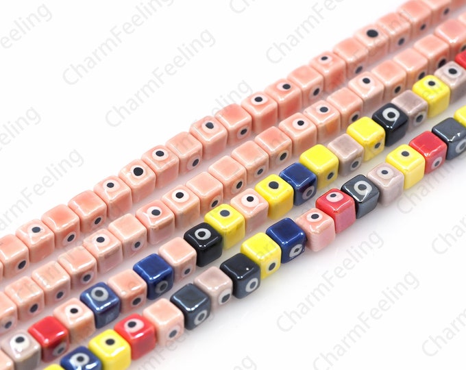 Mixed Color Square Eye Beads, Eye Loose Porcelain Porcelain Beads,Lucky Eye Beads,DIY Handcraft Jewelry, 9x9x9mm