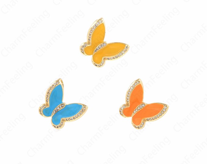 Insect Charm,Butterfly Charm,18K Gold Filled Butterfly Pendant,Micropavé CZ Enamel Butterfly Charm,DIY Jewelry Accessories,20x17.5x4mm
