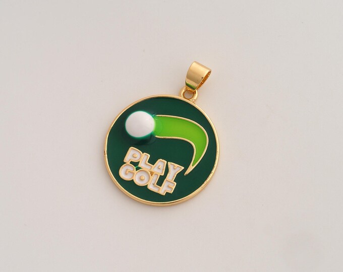 Enamel Golf Pendant,Sports Pendant,18K Gold Filled Golf Charm,DIY Jewelry Accessories,33x24x3.7mm