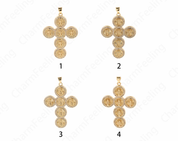Saint Jude Charm,Virgin Charm,Micropavé CZ Cross Necklace,18K Gold Filled Virgin Pendant,DIY Jewelry Accessories,50x32x3mm