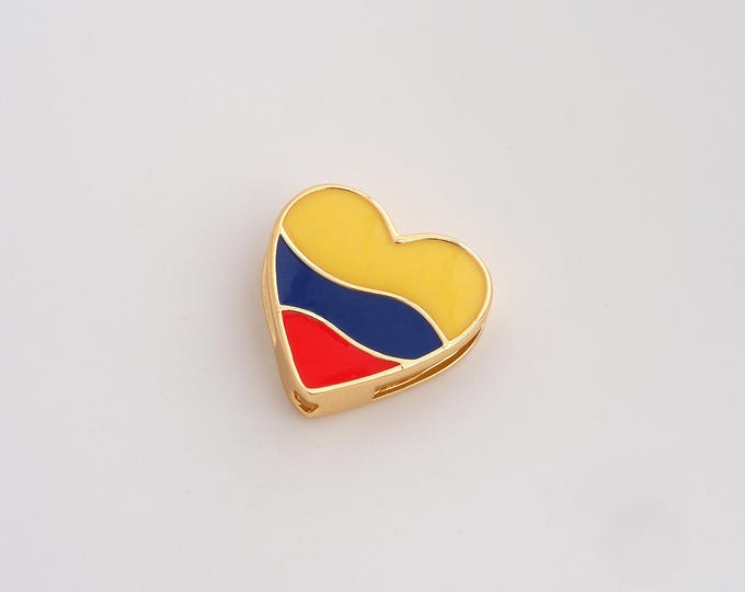 Enamel Colombia Flag Pendant,Heart Flag Pendant,18K Gold Filled Colombia Charm,DIY Jewelry Accessories,18x18x4.4mm