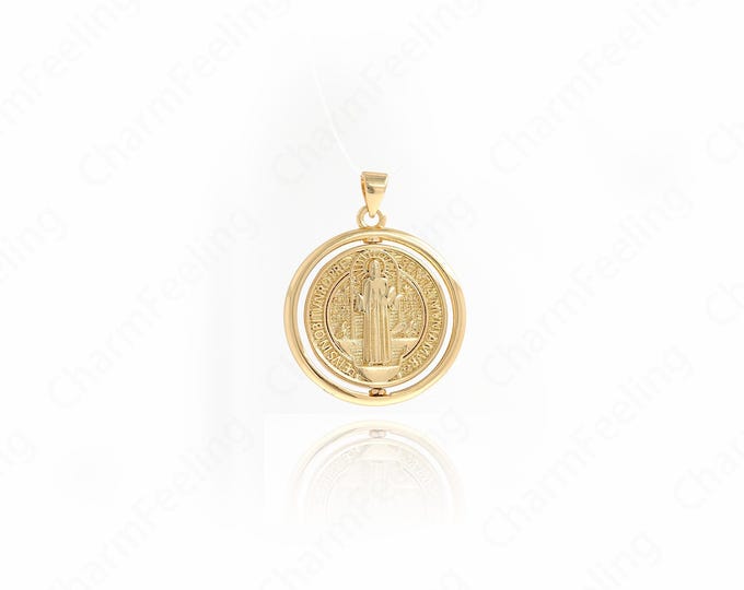 Jesus Pendant, 18K Gold Filled Round Charm, Religious Charm, Micropavé CZ Christian Charm, DIY Jewelry Supplies, 32.4x25x2.7mm
