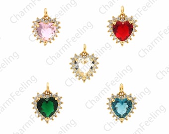 Pendentif faux diamant, breloque coeur, pendentif coeur rempli d'or 18 carats, breloque coeur, collier coeur, accessoires de bijoux DIY 15 x 19 x 6,2 mm