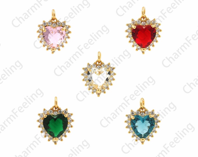 Fake Diamond Pendant,Heart Charm, 18K Gold Filling Heart Pendant, Heart Charm,Heart Necklace, DIY Jewelry Accessories 15x19x6.2mm