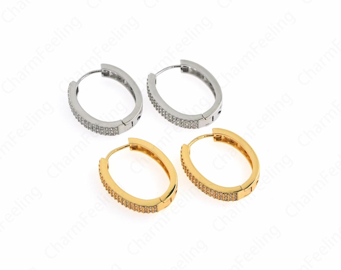 Oval Earrings,18K Gold Filled Party Earrings,Micropavé CZ Gold Earrings,Round Earrings,Dainty Earrings,DIY Jewelry Supplies 23.2x18.6x4mm