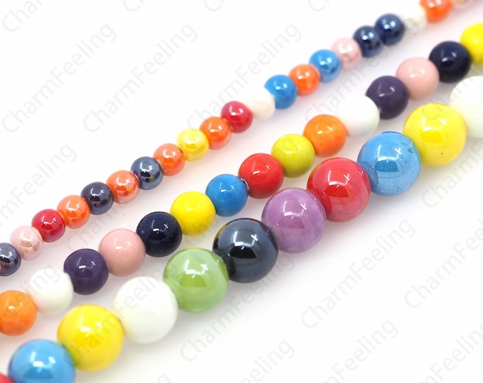Painted Ceramic Beads, Round Spacing Beads, Ceramic Ball Beads, Hand-Painted Ceramic, Multi-Color Options, DIY Jewelry Supplies, 6\8\12mm