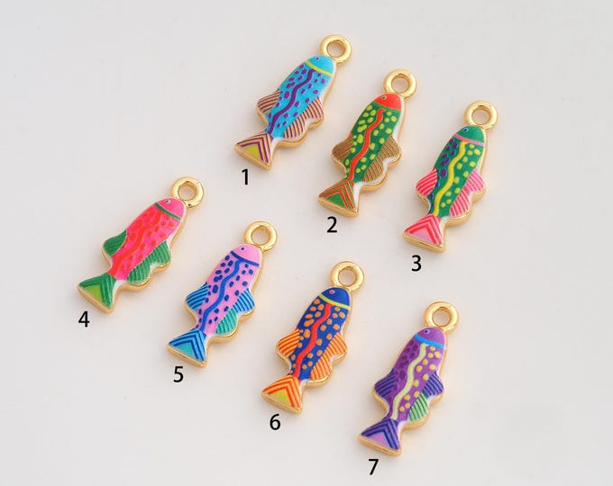 Fish Pendant,Enamel Marine Life Pendant,18K Gold Filled Fish Charm,DIY Jewelry Accessories,22.8x9x3.6mm