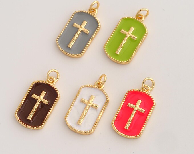 Enamel Cross Pendant,Religious Pendant,18K Gold Filled Christian Charm,DIY Jewelry Accessories,24x11.6x2.8mm