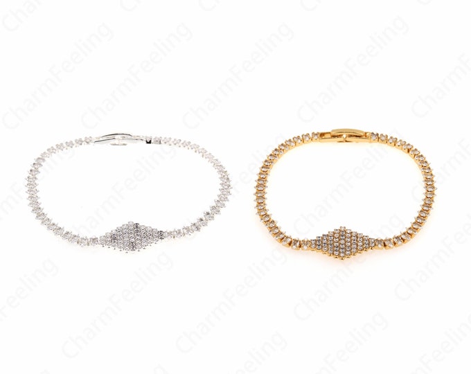 Diamond Bracelet, Tennis Bracelet, Friendship Bracelet, 18K Gold Filled Adjustable Bracelet, Gift for Her,175x12.5x2.5mm