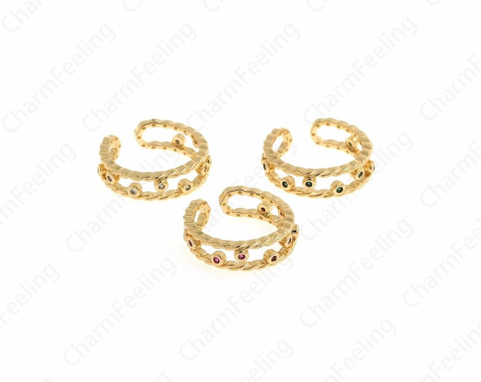 MicroPavé CZ Daily Ring, 18K Gold Filled Minimalist Thin Ring, Adjustable Ring, Daily Ring, Gold Open Ring, Simple Charm