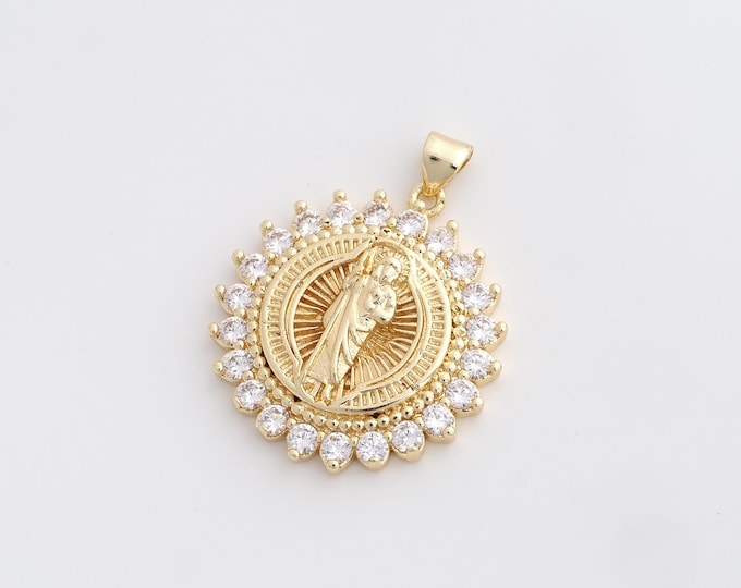 18K Gold Filled St.Jude Medallion Pendant,Micropavé CZ Gold Saint Jude Thaddeus Necklace,DIY Jewelry Supplies,33.7x26.8x5.2mm