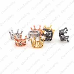 Mini Gold Crown Bead ，tiara Big Hole crown craft， Micro Pave spacer Beads  12 ×7mm Hole 7mm  1pcs