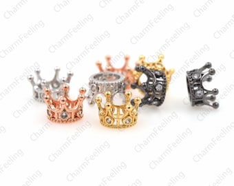 Mini Gold Crown Bead ，tiara Big Hole crown craft， Micro Pave spacer Beads  12 ×7mm Hole 7mm  1pcs