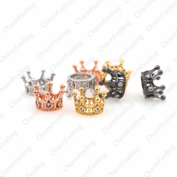 Mini Gold Crown Bead ，tiara Big Hole crown craft， Micro Pave spacer Beads  12 ×7mm Hole 7mm  1pcs