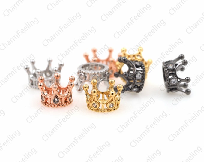Mini Gold Crown Bead ，tiara Big Hole crown craft， Micro Pave spacer Beads  12 ×7mm Hole 7mm  1pcs