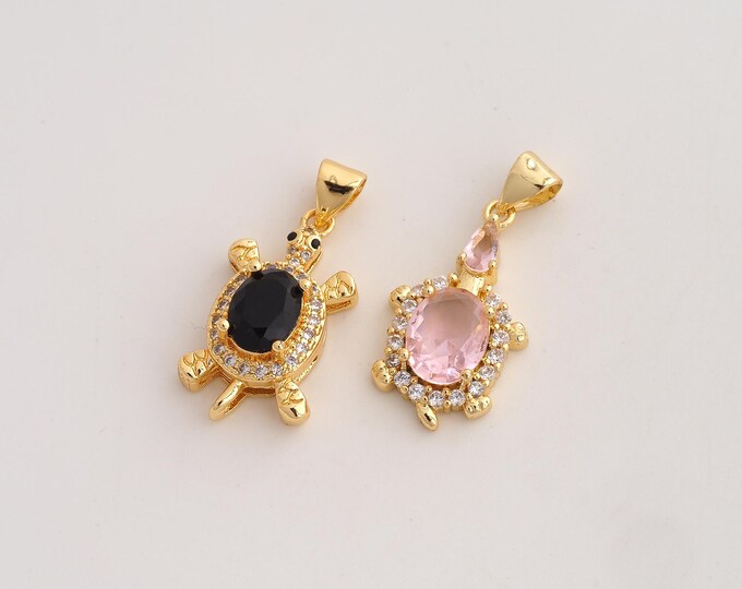 CZ Turtle Pendant,Animal Pendant,18K Gold Filled Turtle Charm,DIY Jewelry Accessories,27x13x4.7mm