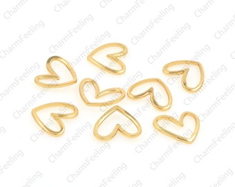 18K Gold-plated brass heart pendant, heart-shaped original brass connector, used to make necklaces/bracelets 11.4x13x1.2mm 1pcs