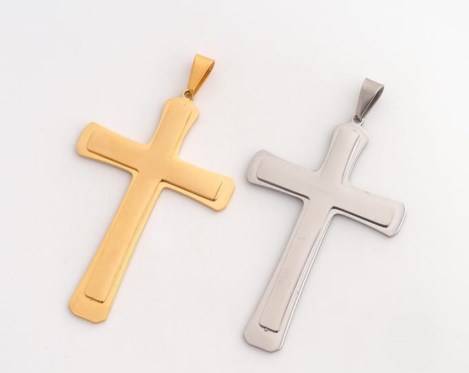 Steel Cross Pendant,Religious Pendant,Stainless Steel Christian Charm,DIY Jewelry Accessories,74.3x40.8x2.8mm