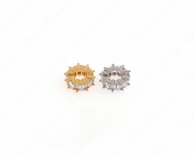 18K Gold Filled Round Spacer Beads, Micropave CZ Heart Spacer Beads,Flat Beads, DIY Jewelry Supplies, 10.5x4mm