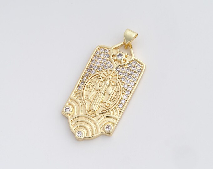 Jesus Pendant,Religious Charm,18K Gold Filled Square Charm,Portrait Pendant,Character Charm,DIY Jewelry Supplies,39.6x18x2.3mm