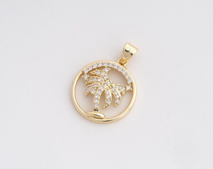 CZ Coconut Tree Pendant,Palm Tree Pendant,18K Gold Filled Tree Charm,DIY Jewelry Accessories,24.8x18x3.5mm