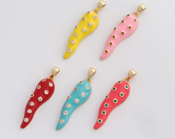 Enamel Pepper Necklace, 18K Gold Filled Enamel Pepper Pendant,Chili Charm,Pepper Charm,DIY Jewelry Supplies,37.7x9.5x4.8mm